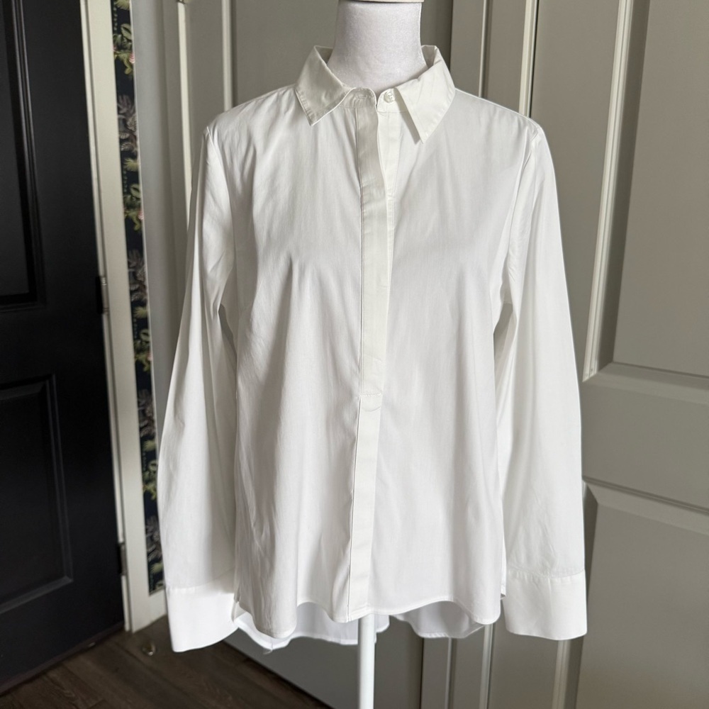 White House Black Market White Long Sleeve Button Down with Silk Insert Size 8